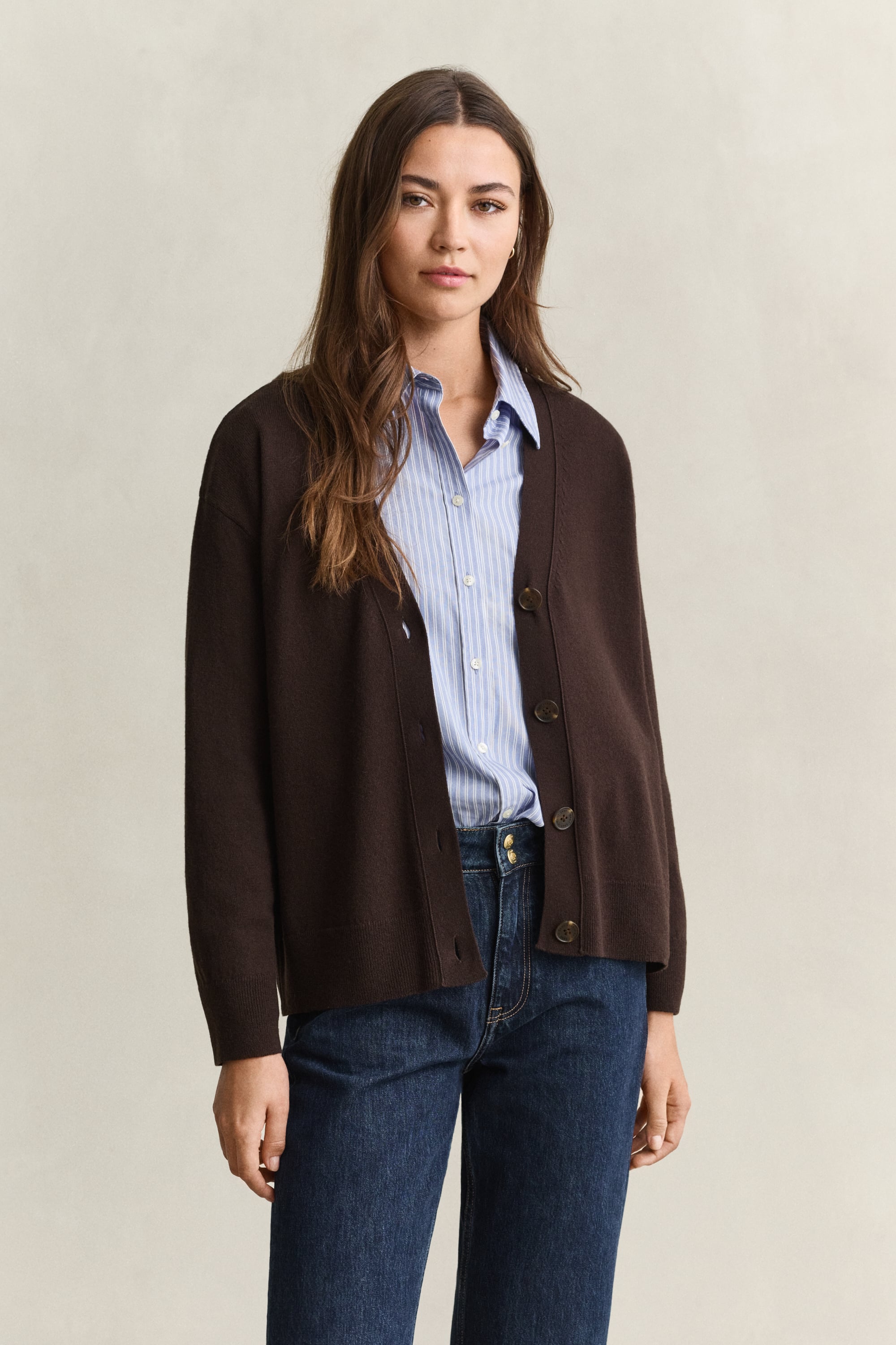 Gant Damen Deep Braun Superfine Lambswool Strickjacke (M)
