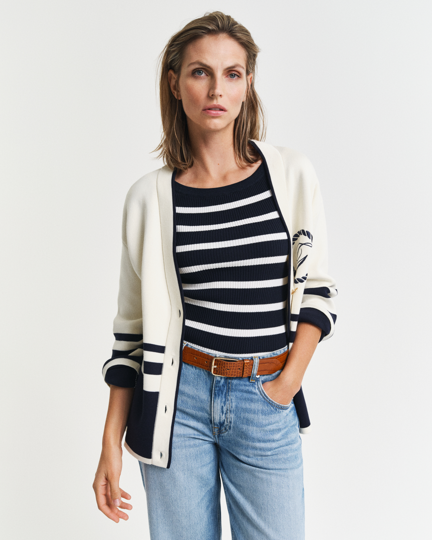 Schulterfreies Rippstricktop mit Streifen GANT