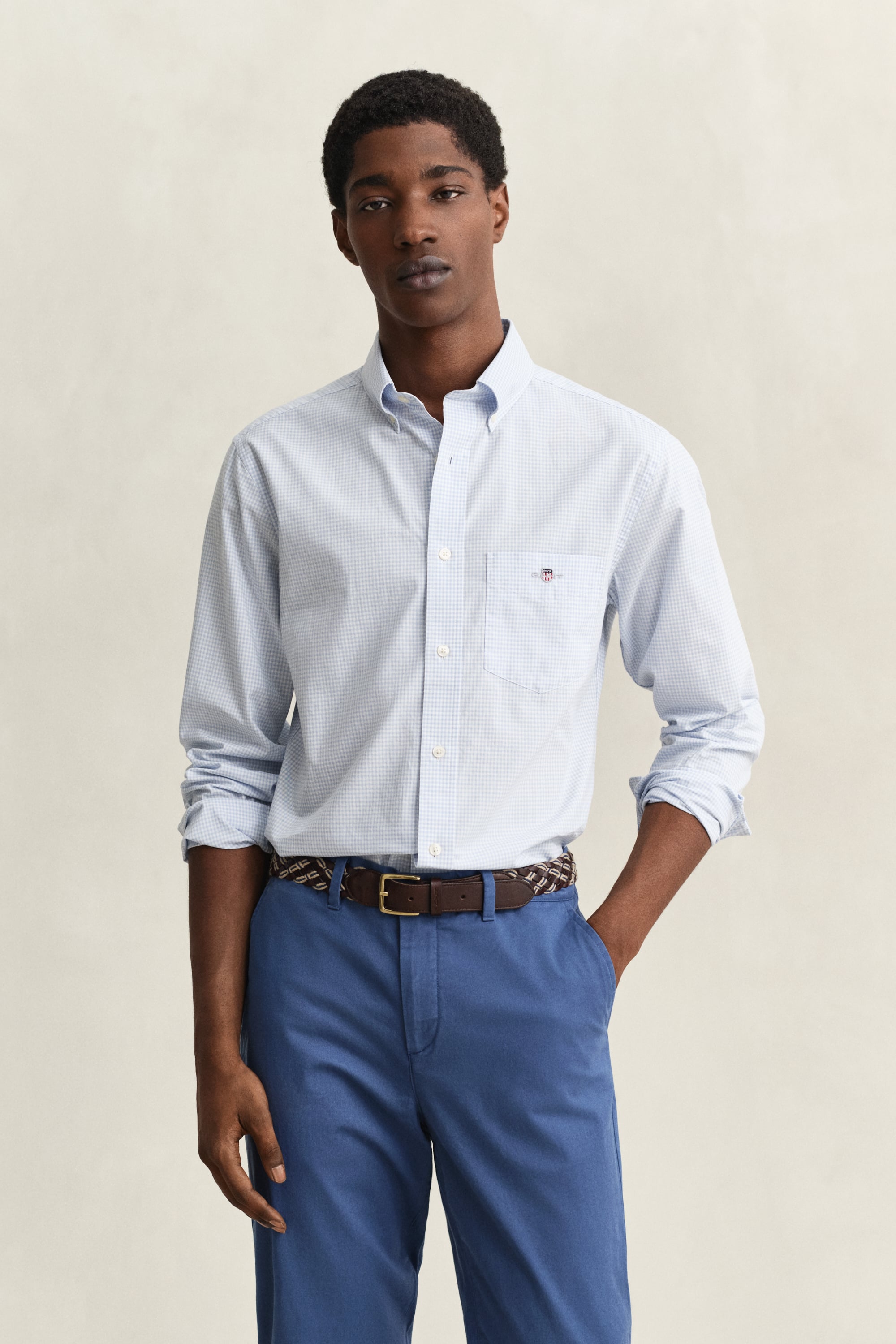 Gant Herren Light Blau Gingham Classic Popeline Hemd (Xl)
