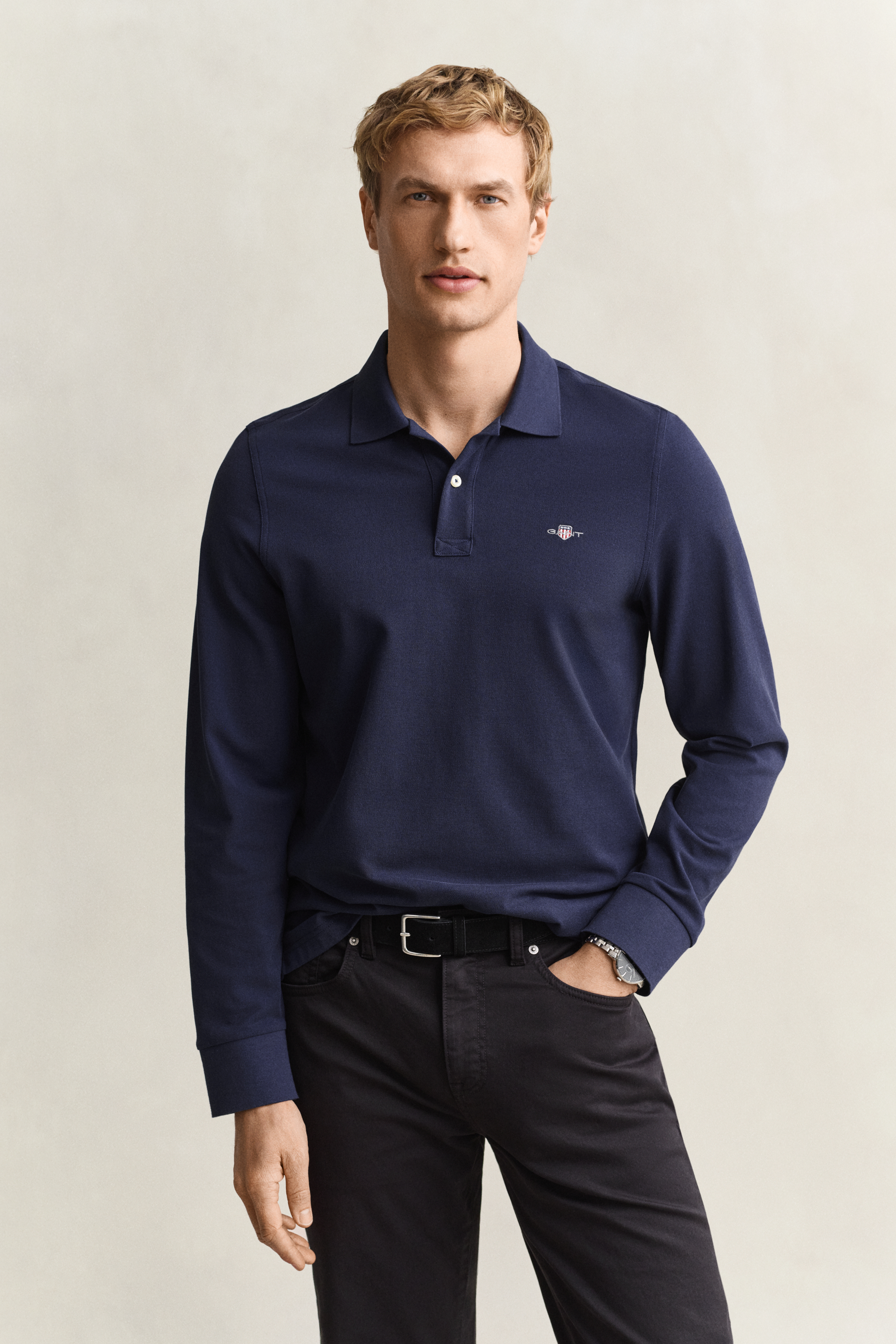 Hemden Gant Herren Evening Blue Shield Regular Fit Longsleeve Poloshirt Einfarbig - Bild 10