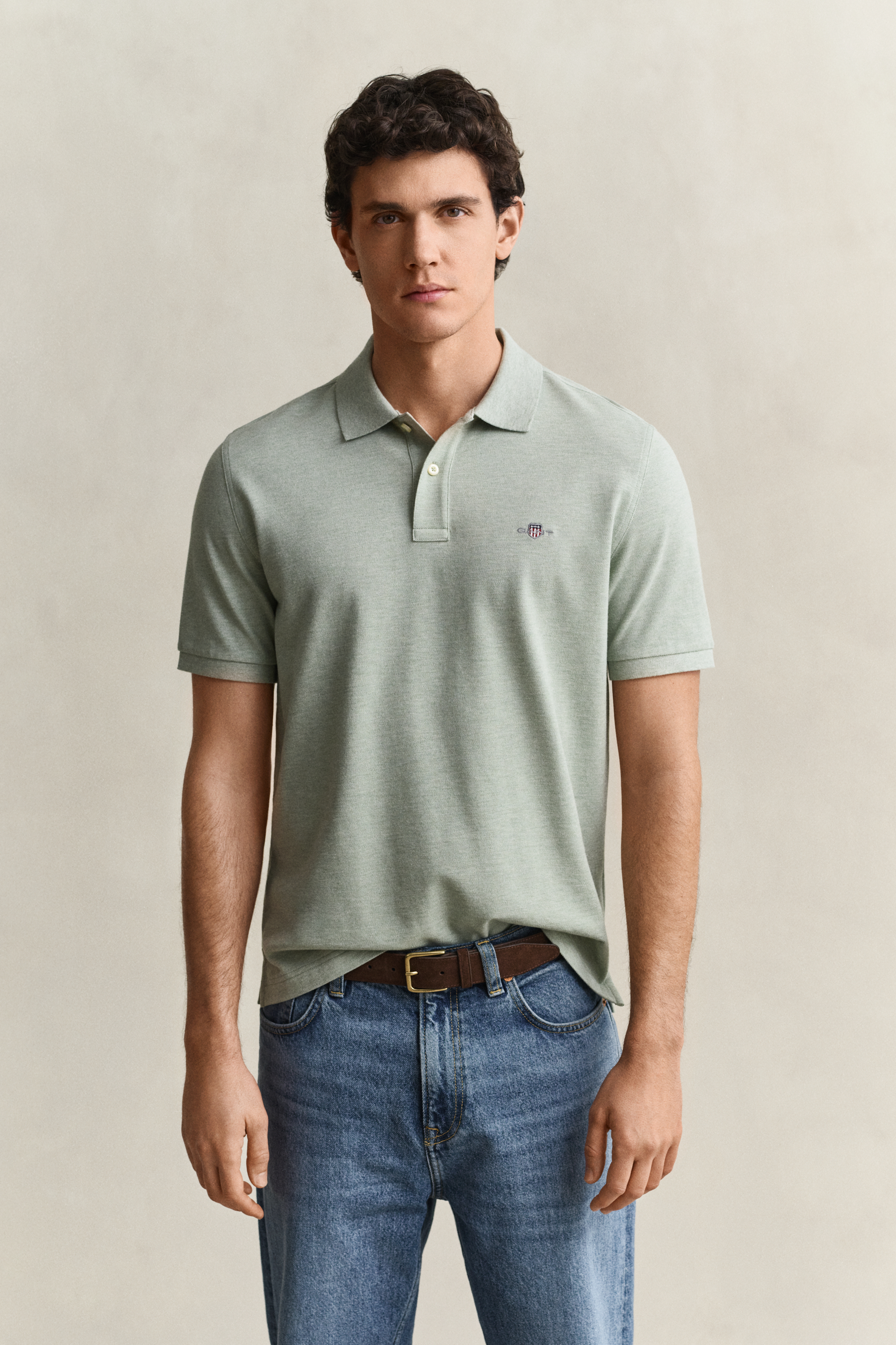 Gant Herren Soft Grün Melange Classic Regular Fit Poloshirt (M)