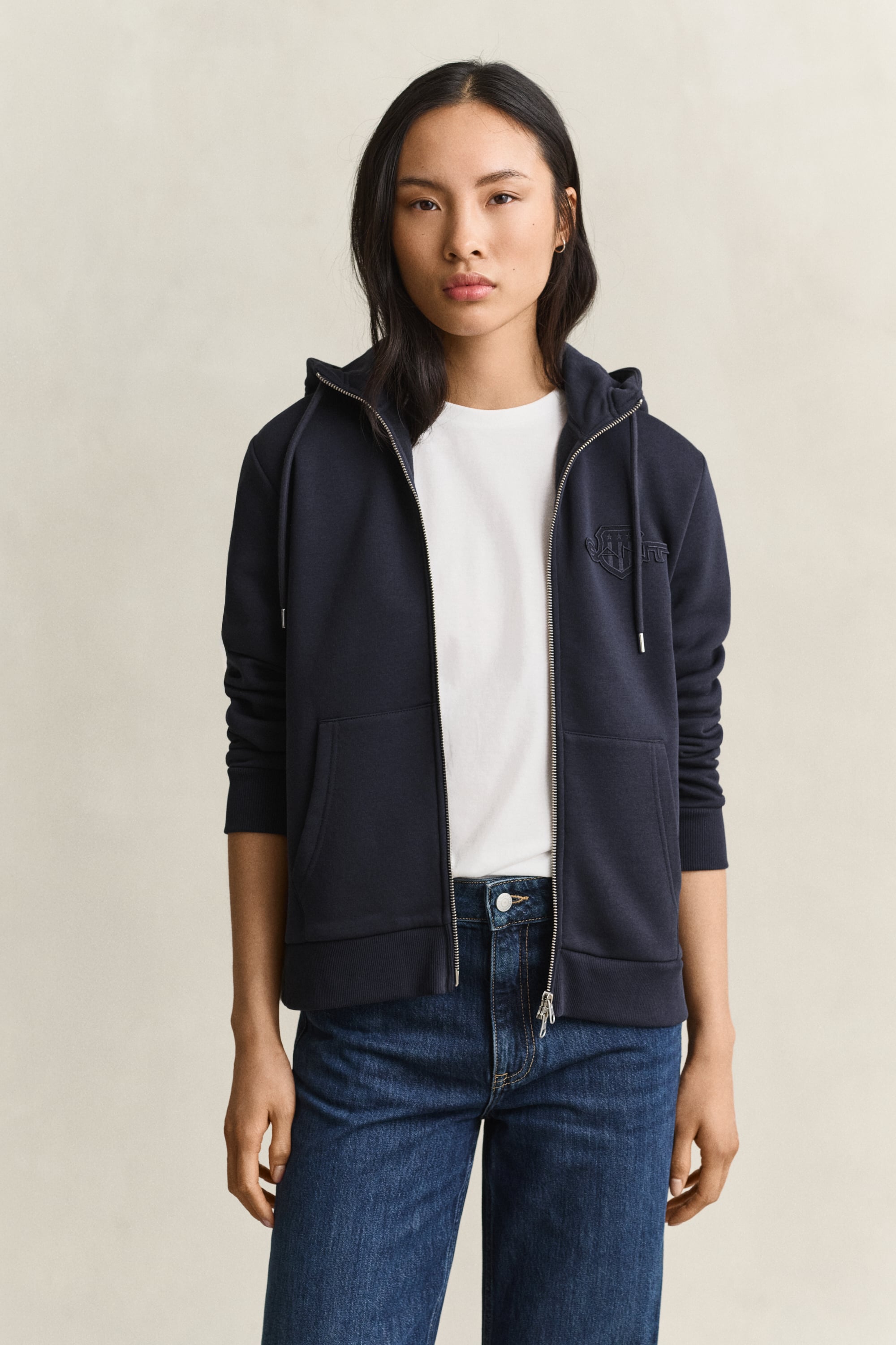 Gant Damen Ton Für 4202588 Kapuzensweatshirt Mit Reißverschluss Al Shield Marineblau (S), Lässig, Baumwolle - Bild 3