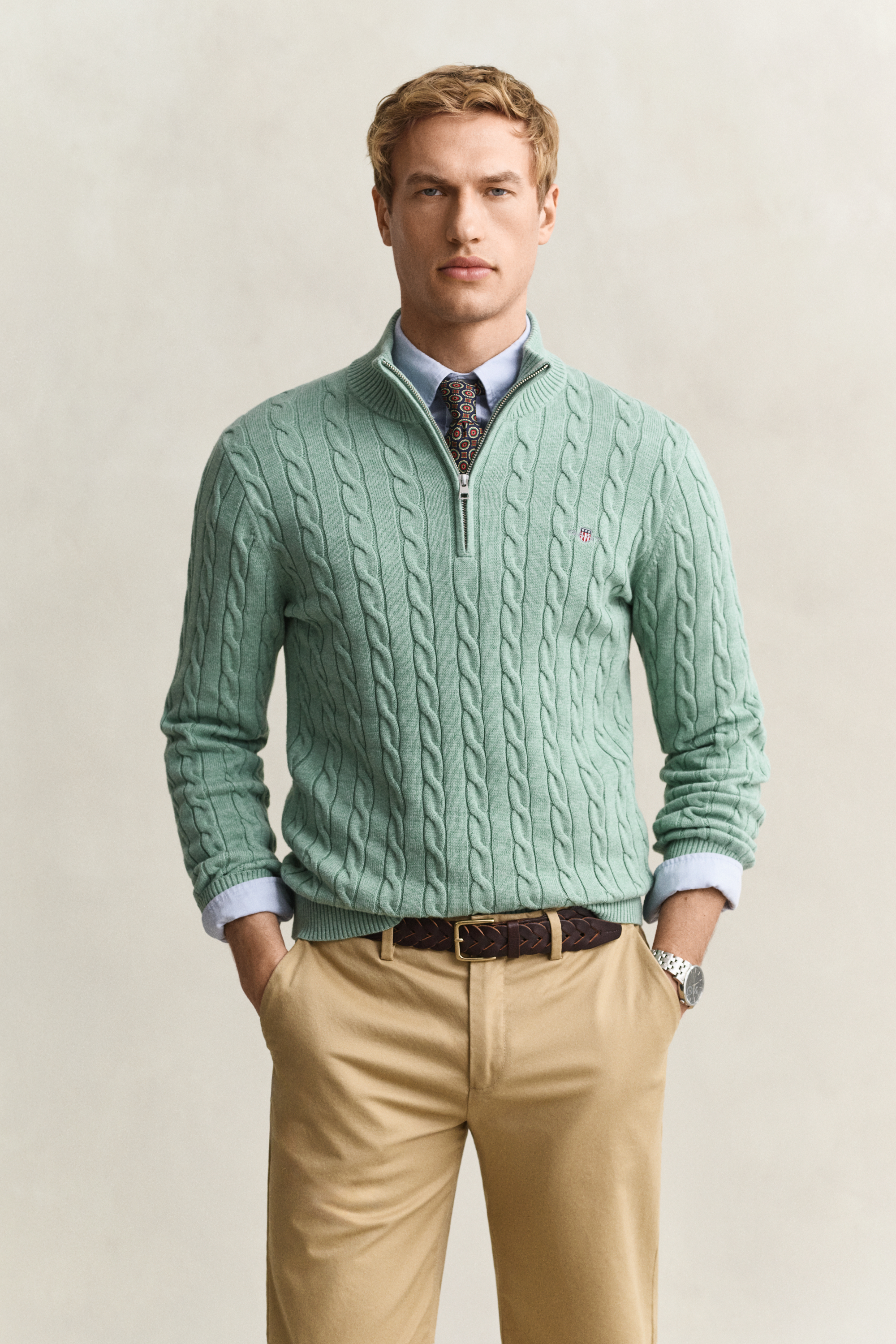 Gant Vert Pull 1/2 Zip Zopfstrick - Bild 4