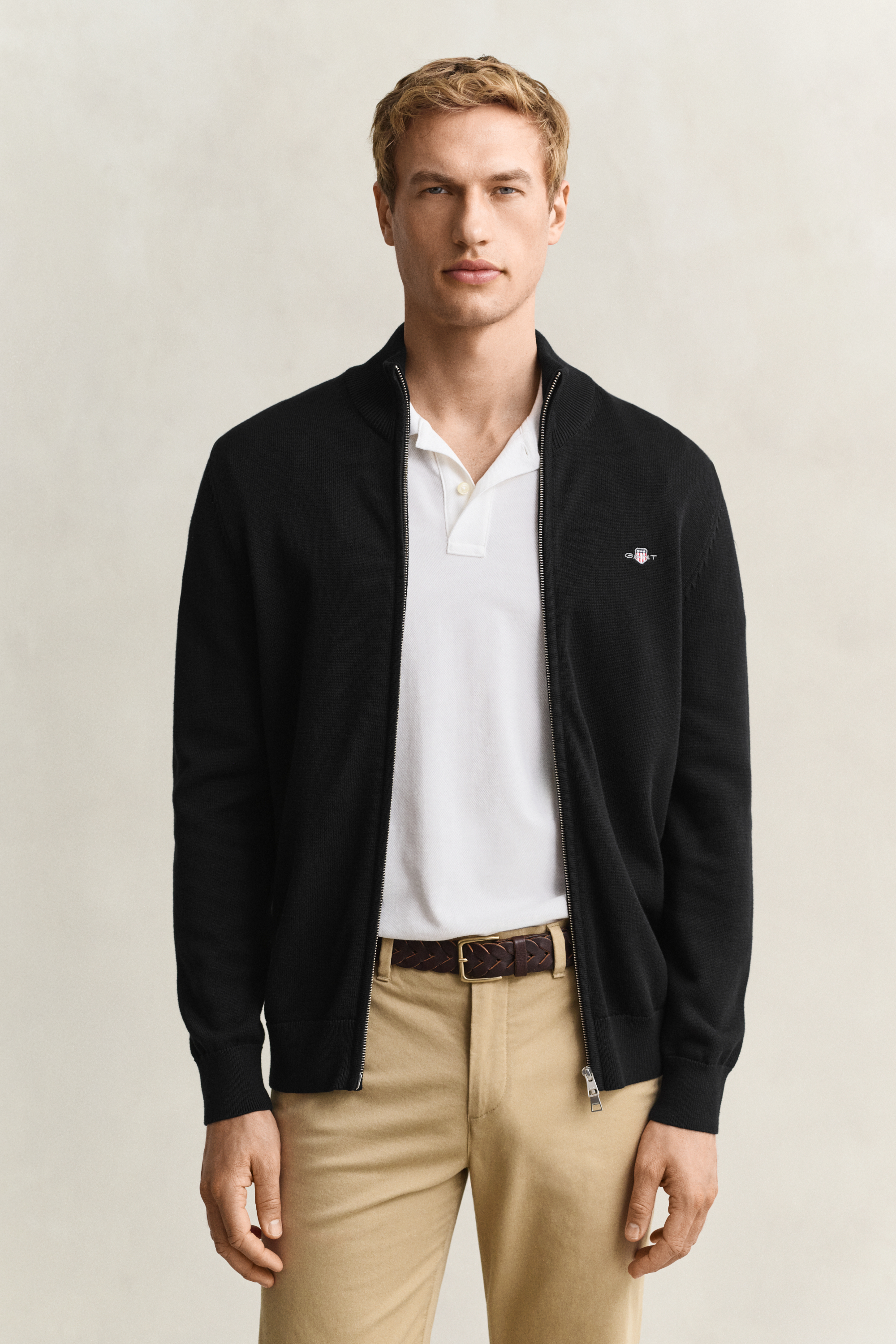 Gant Herren Schwarz Cardigan "Casual Cotton Zip Cardigan", Gr. 3XL, Strick, Obermaterial: 100% Baumwolle, Regular Fit, Rundhals, Angeschnitten,Ei... - Bild 3