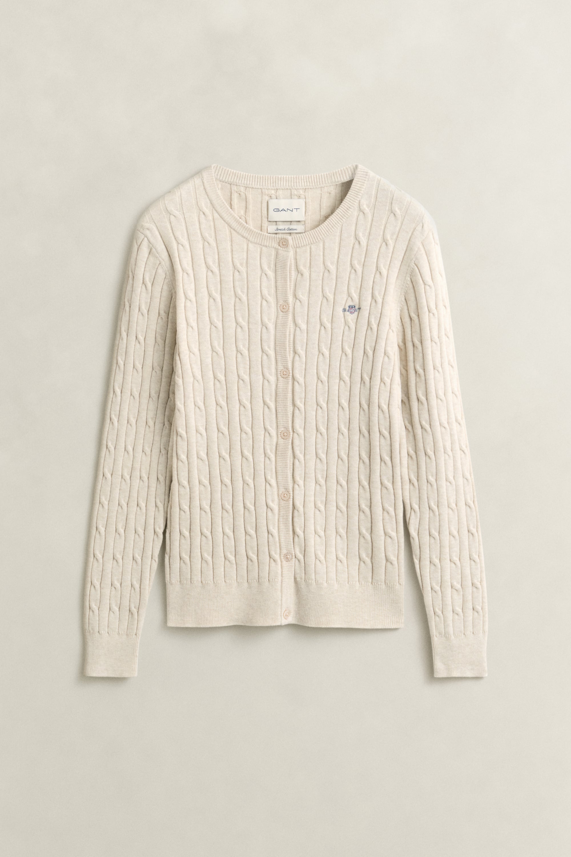 Gant Damen Faded Beige Strickjacke Mit Zopfmuster (L)
