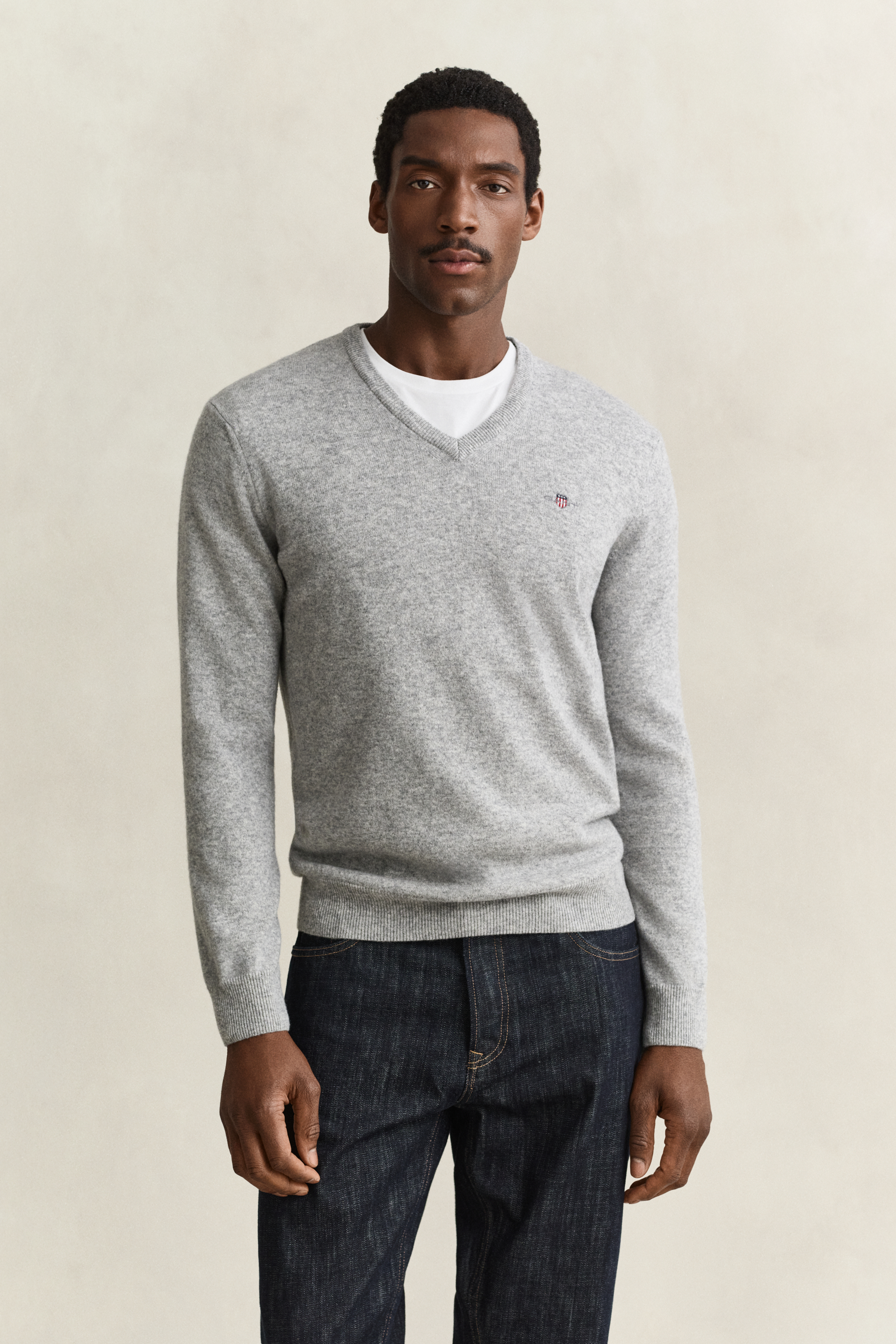 Gant Herren Grau Melange V-Neck Pullover Aus Lambswool (Xl)
