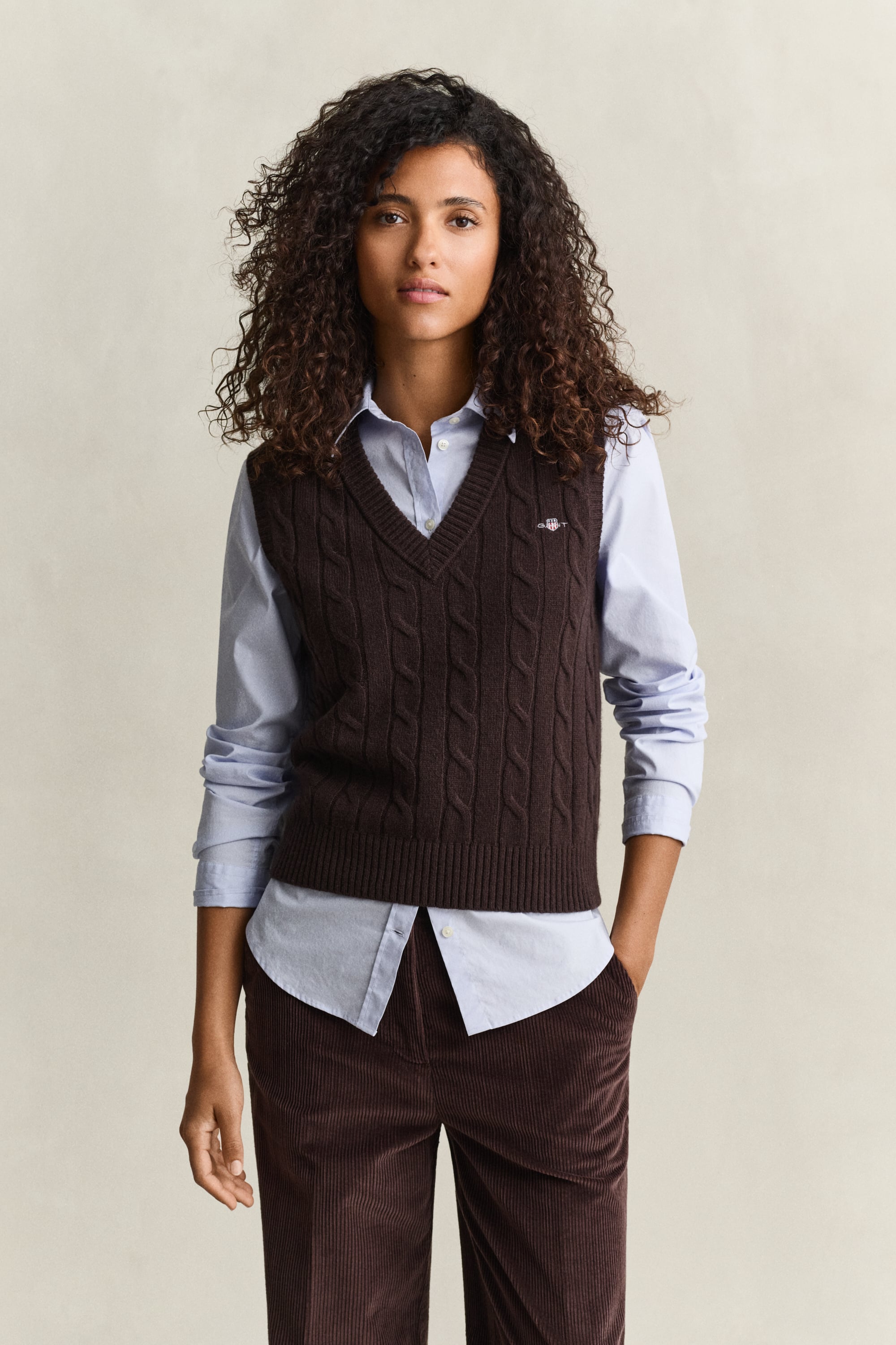 Gant Damen Deep Braun Zopfstrick Pullunder Aus Lambswool (L)
