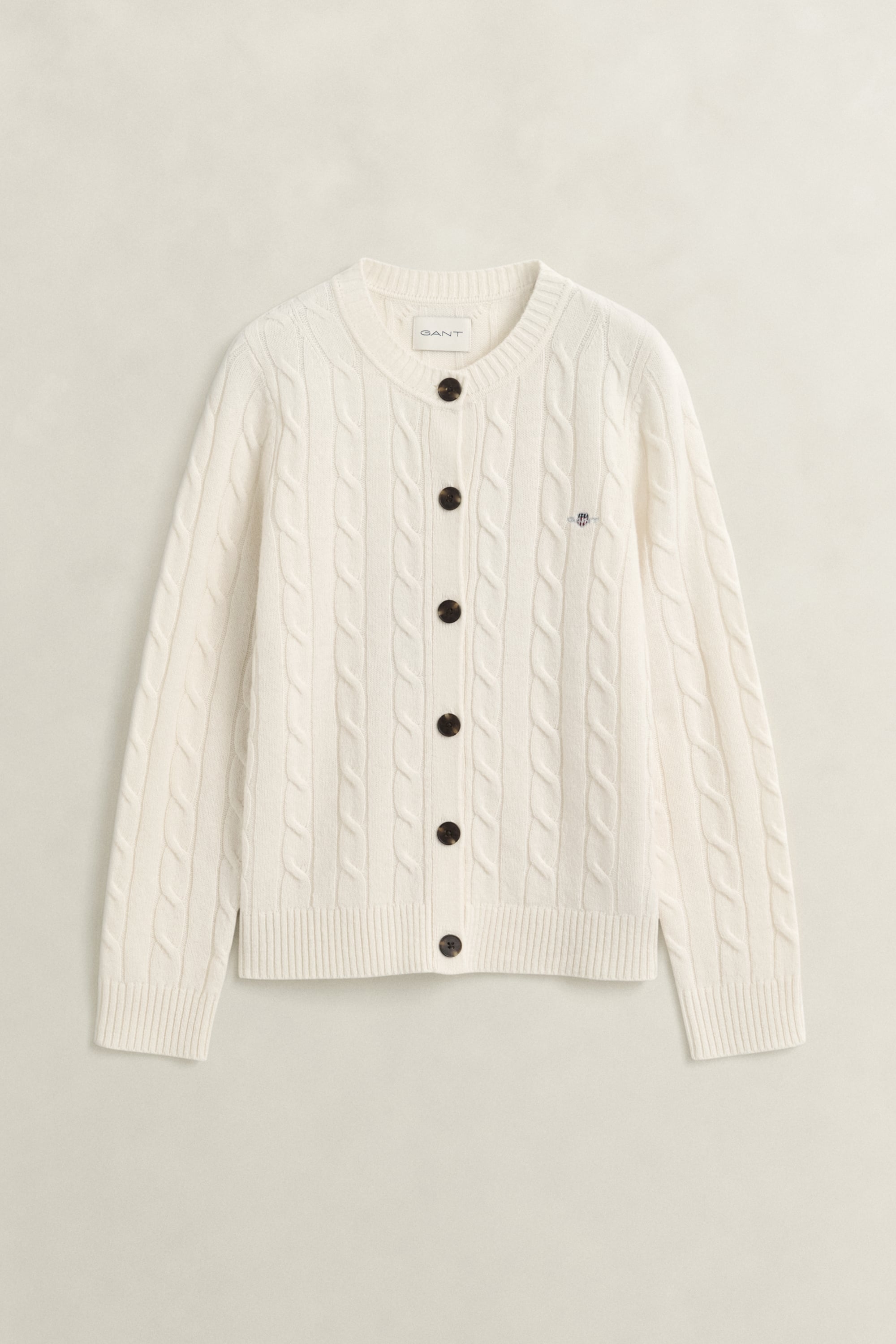 Gant Damen Weiß Strickjacke Aus Lammwolle Mit Zopfmuster In Creme - Bild 5