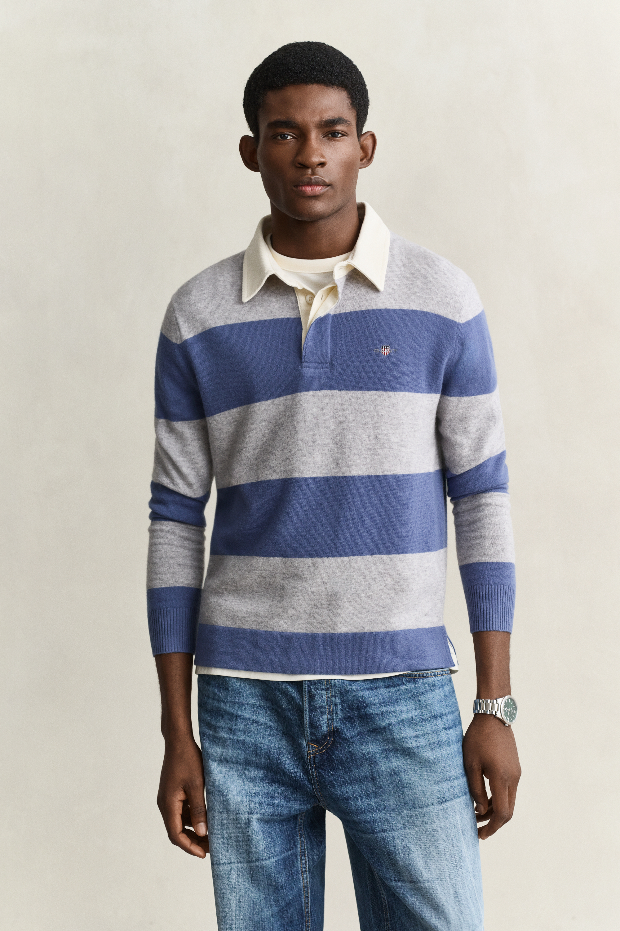 Gant Herren Blau Gestricktes Gestreiftes Rugby-Polo In - Bild 5