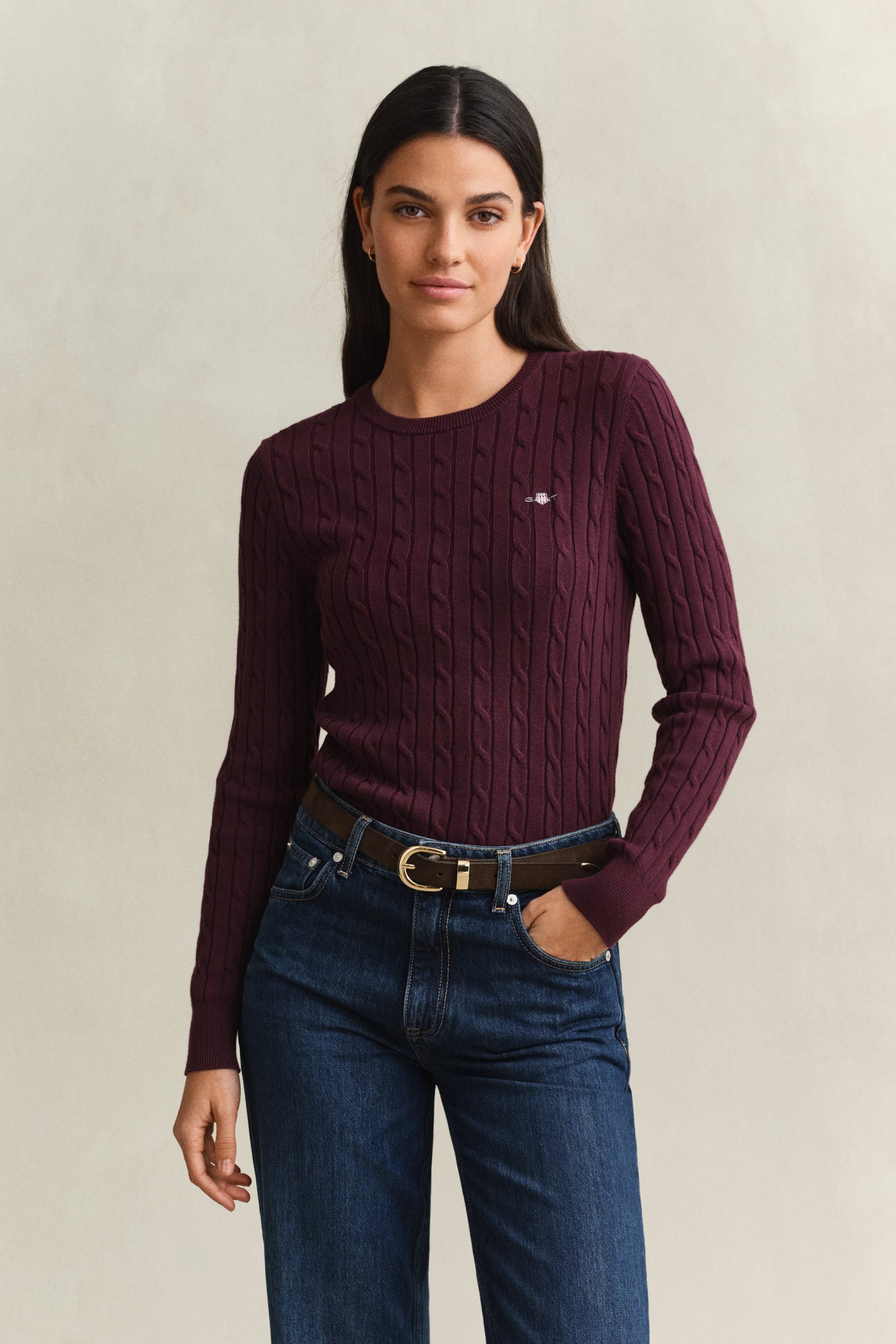 Gant - Stretch Cotton Cable Knit Rundhals-Pullover - Knitwear - Damen - Rot - Xl - Bild 3