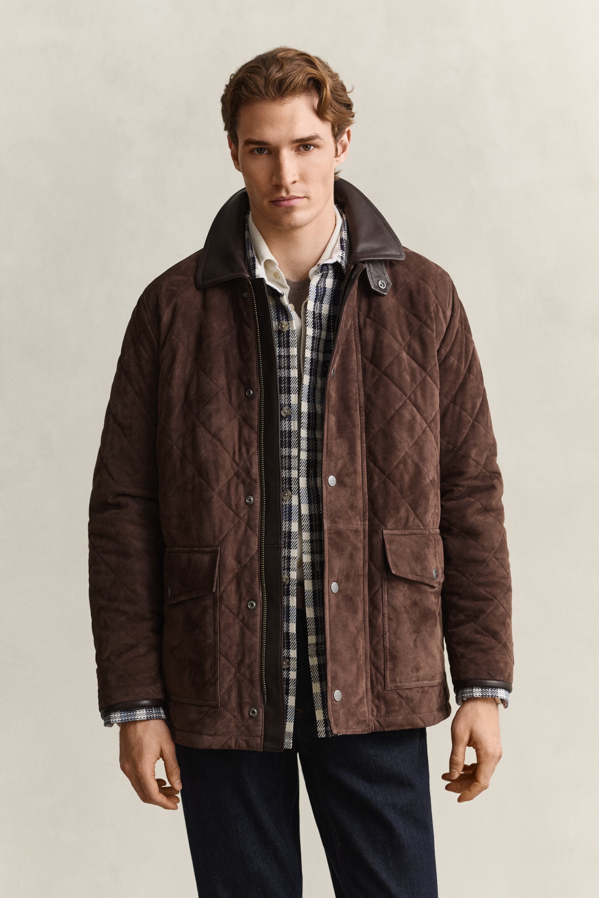 Gant Herren Schwarz Braun Gesteppte Jacke Aus Veloursleder (Xxl)