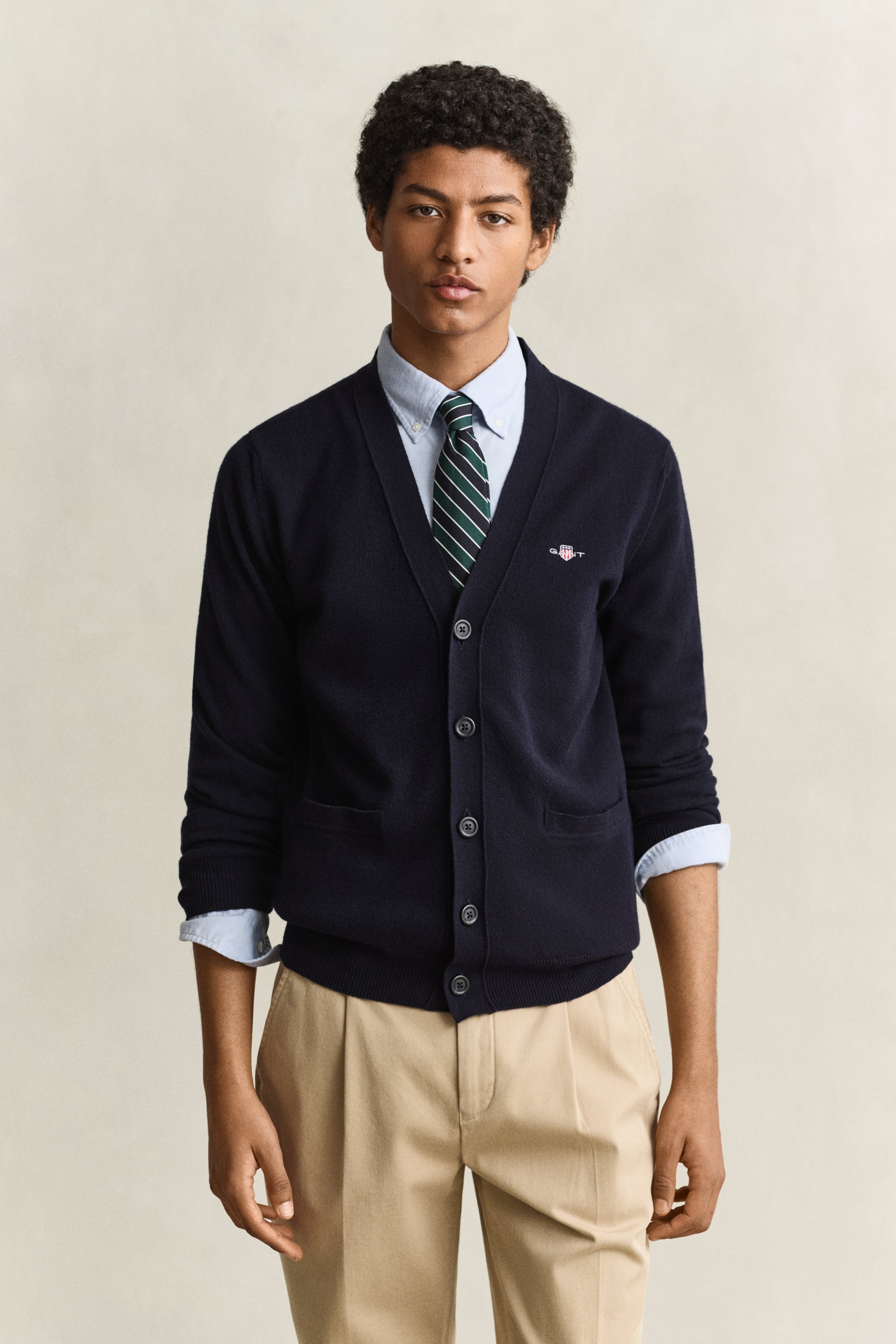 Gant Herren - V-Neck Strickjacke Aus Lambswool Marine - Gr. - M - Bild 5